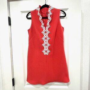 Vince Camuto Coral Pink Applique Shift Dress Preppy Mod Chic Resort - MEDIUM